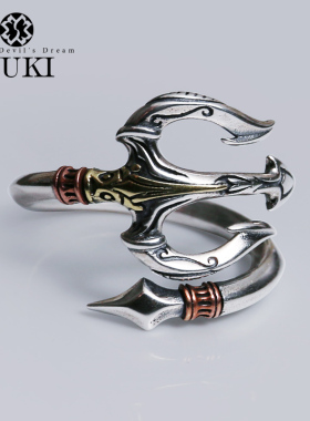 YUKI男女气质三叉戟纯银食指戒