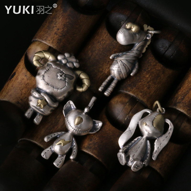 YUKI个性男女925纯银项链玩偶嘻哈银吊坠潮人情人礼物日系INS配饰