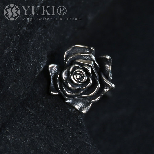 YUKI男女气质潮哥特黑玫瑰银耳钉
