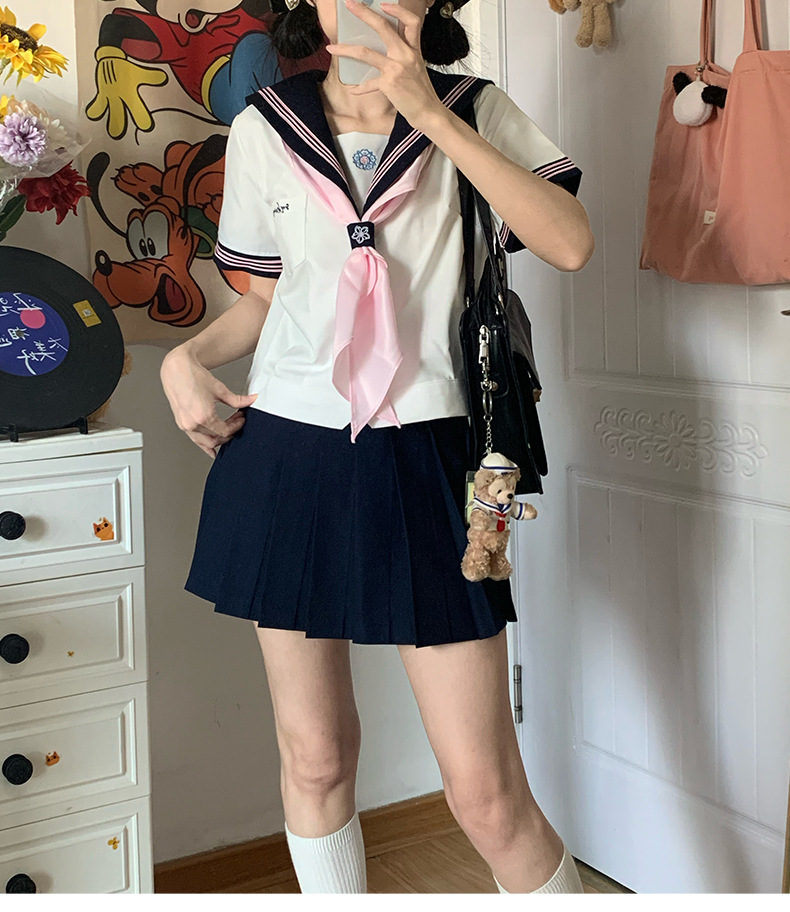 桃叶中短袖夏季短袖jk制服学院风