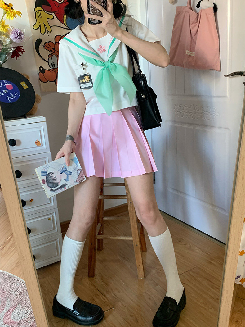 青禾JK制服日系学院风收腰短袖短裙套装辣妹学生校供水手服中间服