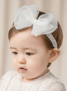 F372韩国进口女宝宝蝴蝶结发带公主头花婴幼儿童百天周岁礼服配饰
