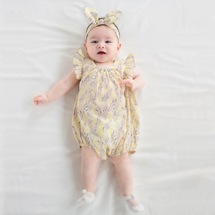 Y828韩国进口夏季薄棉女宝宝连身哈衣爬服公主裙婴幼儿百天宴童装
