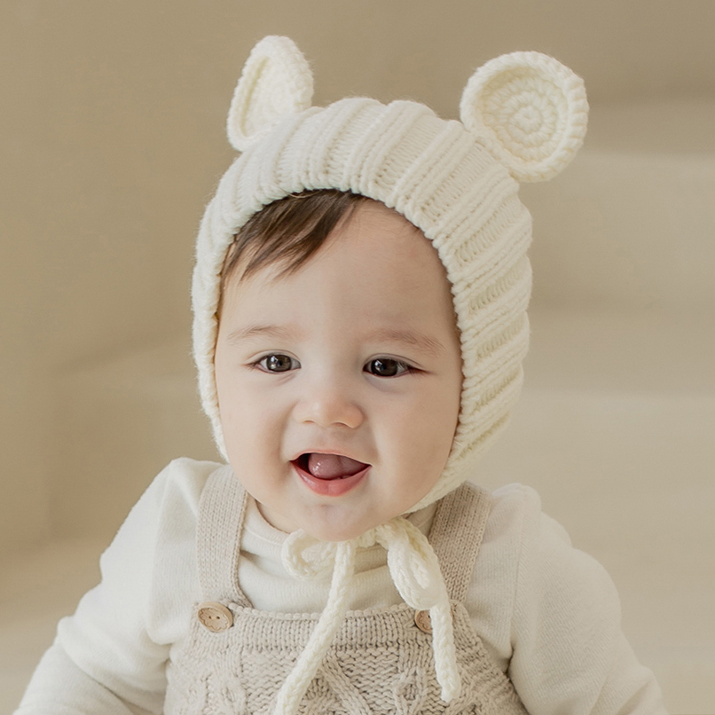 韩国3-18个月米奇宝宝毛线护耳帽