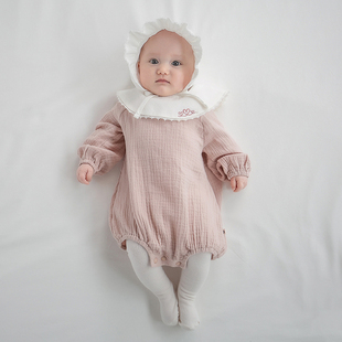 Y768韩国进口春夏季女宝宝全棉纱布连身哈衣爬服婴幼儿百天宴童装