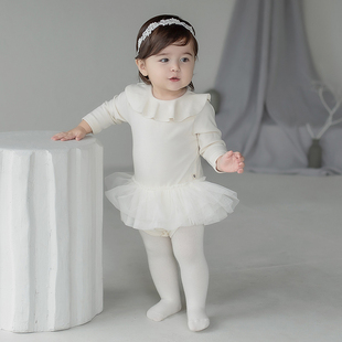Y710韩国进口公主纱裙女宝宝连身哈衣棉爬服婴幼儿百天周岁宴童装