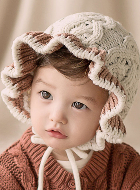 M628韩国进口秋冬可爱女宝宝针织毛线帽子 婴儿童护耳公主宫廷帽