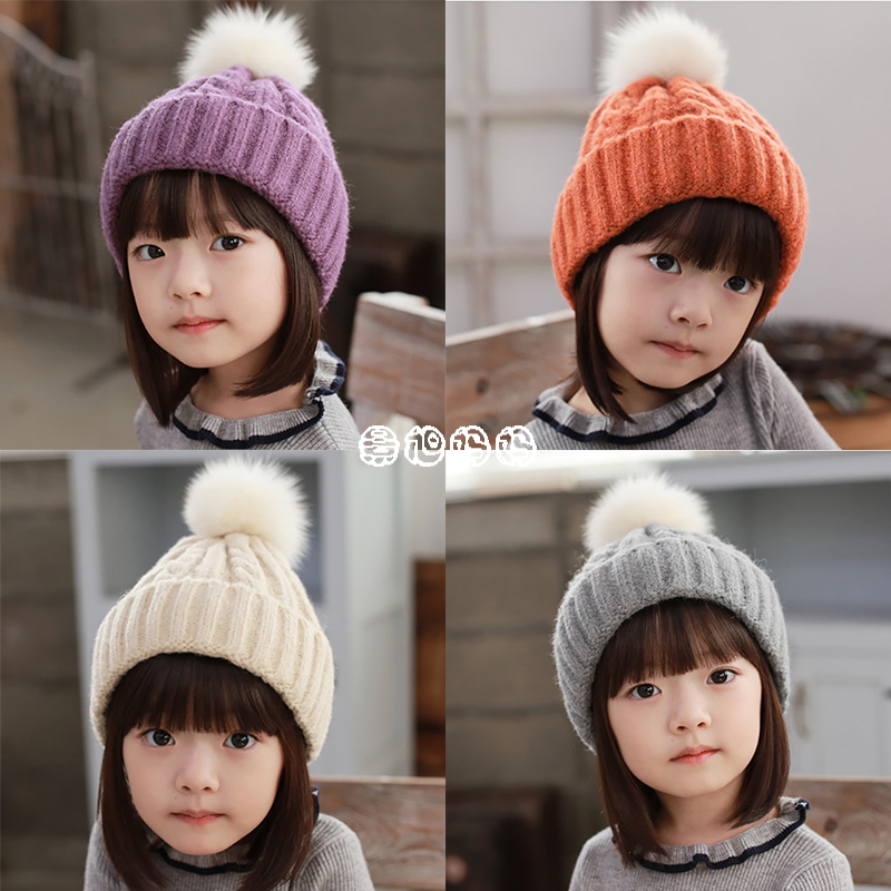 Applecat韩国进口秋冬可爱毛球男女宝宝毛线套头帽婴儿童针织帽子