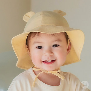 M920韩国进口夏季 男女宝宝大帽檐小熊渔夫盆帽婴幼儿童遮太阳帽子