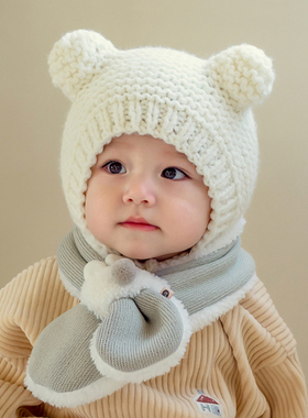 S341韩国进口3-36个月可爱男女宝宝加绒围巾婴幼儿童冬季保暖围脖