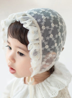 M861韩国进口夏季女宝宝蕾丝花边公主宫廷帽子 婴幼儿童百天胎帽