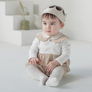 Y776韩国进口春夏秋季绅士男宝宝连身哈衣爬服婴儿百天周岁宴童装