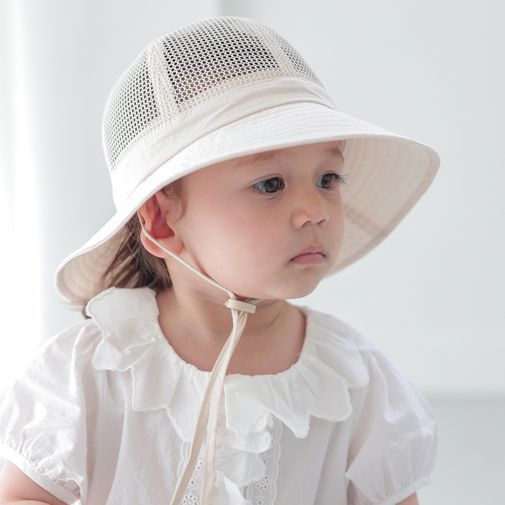 Applecat韩国进口男女童网眼大帽檐渔夫帽 婴幼儿夏季遮太阳帽子