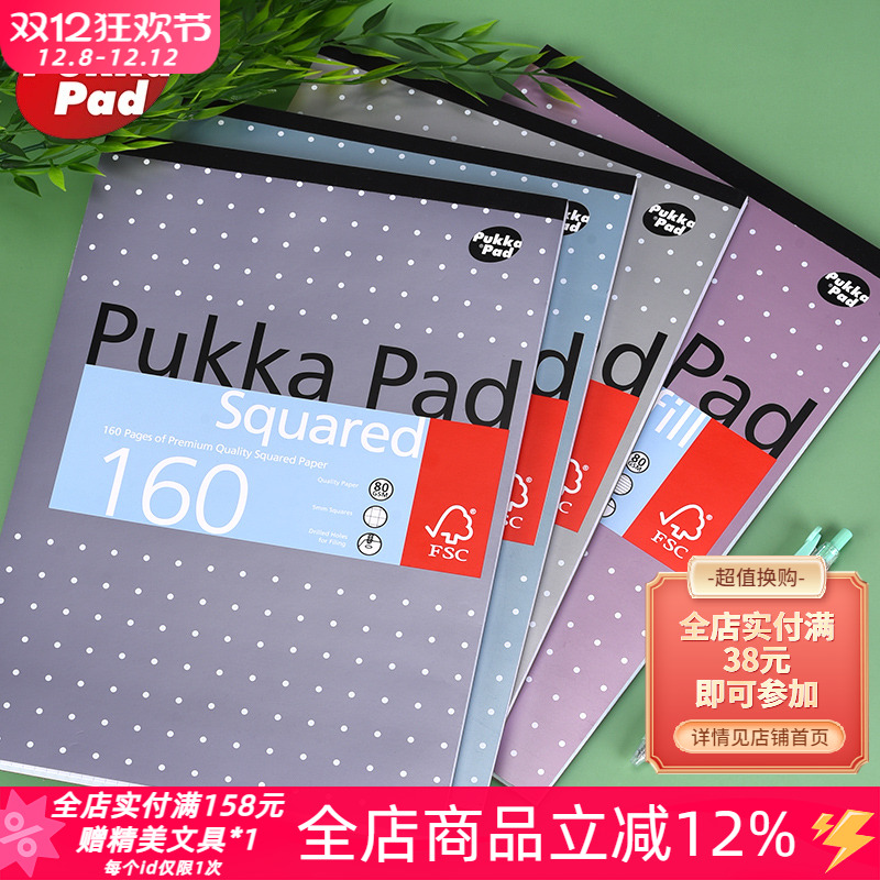 英国Pukka可撕A4方格横线拍纸本