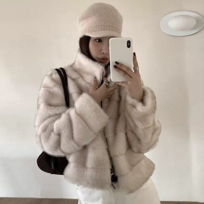 韩版冬季新款仿貂毛立领环保毛毛外套女气质加厚复古环保皮草上衣