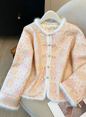 实拍2025新款新中式国风棉服外套女秋冬复古仿唐织锦加厚上衣冬季