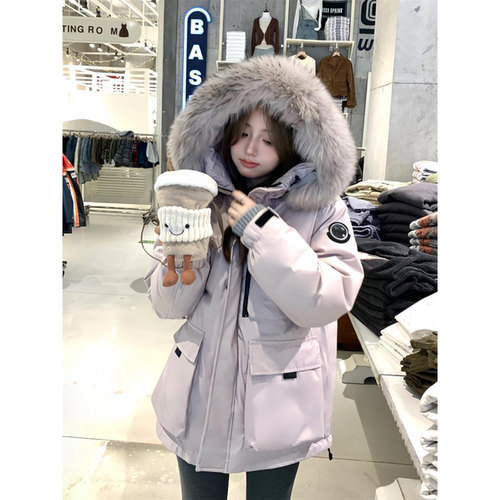 工装羽绒棉服女冬韩版新款户外大毛领棉衣设计感口袋加厚保暖外套