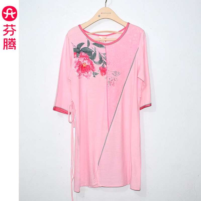 芬腾春夏梭织棉睡裙女士中袖薄款图片