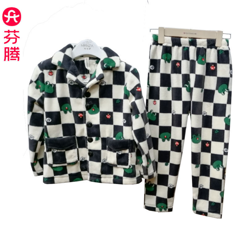 芬腾秋冬加厚珊瑚绒睡衣男童套装