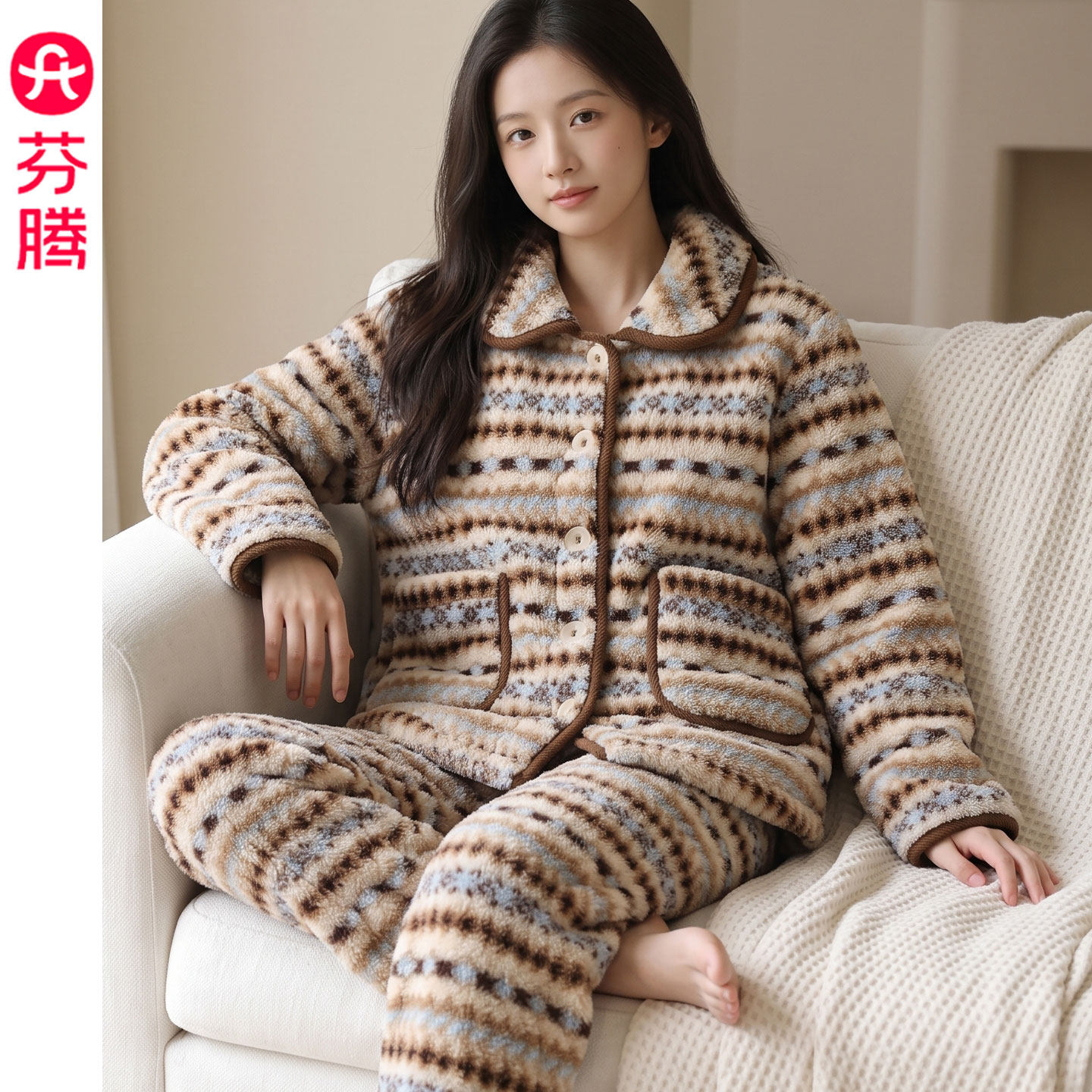 芬腾2026秋冬新款加厚珊瑚绒睡衣女士套装南极泡绒保暖长袖家居服