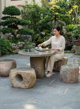 石桌石凳庭院户外鹅卵子