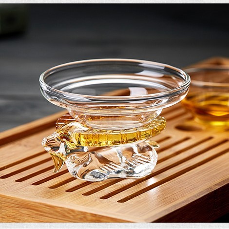 玻璃茶滤网茶漏带托架滤茶器套装功夫茶道茶具配件羊角过漏网图片