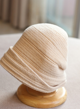 冬季爆款翻边羊毛针织帽女简约百搭保暖套头帽显脸小气质堆堆帽潮