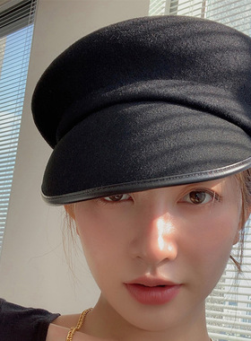 秋冬日本款CL4家羊毛呢复古休闲斜顶包边沿鸭舌帽马术帽时装毡帽