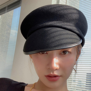 秋冬日本款 毡帽 CL4家羊毛呢复古休闲斜顶包边沿鸭舌帽马术帽时装