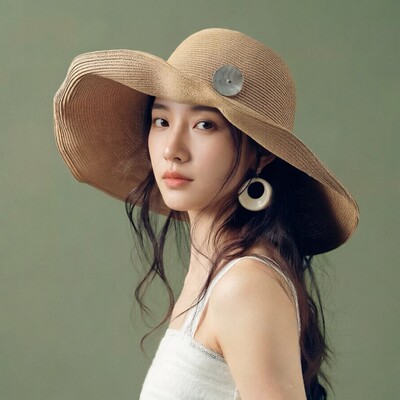 设计师款大檐草帽女春夏海边大帽檐沙滩遮阳帽可折叠法式防晒帽子