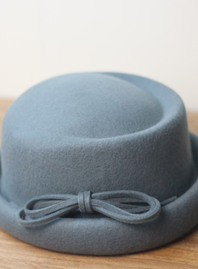 澳洲羊毛呢蝴蝶结贝雷帽子法式名媛女秋冬礼帽空姐帽盆帽英伦复古