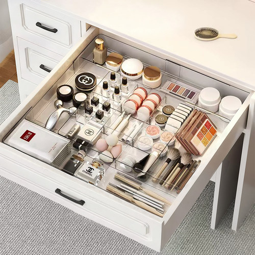 抽屉内置可伸缩化妆品收纳盒