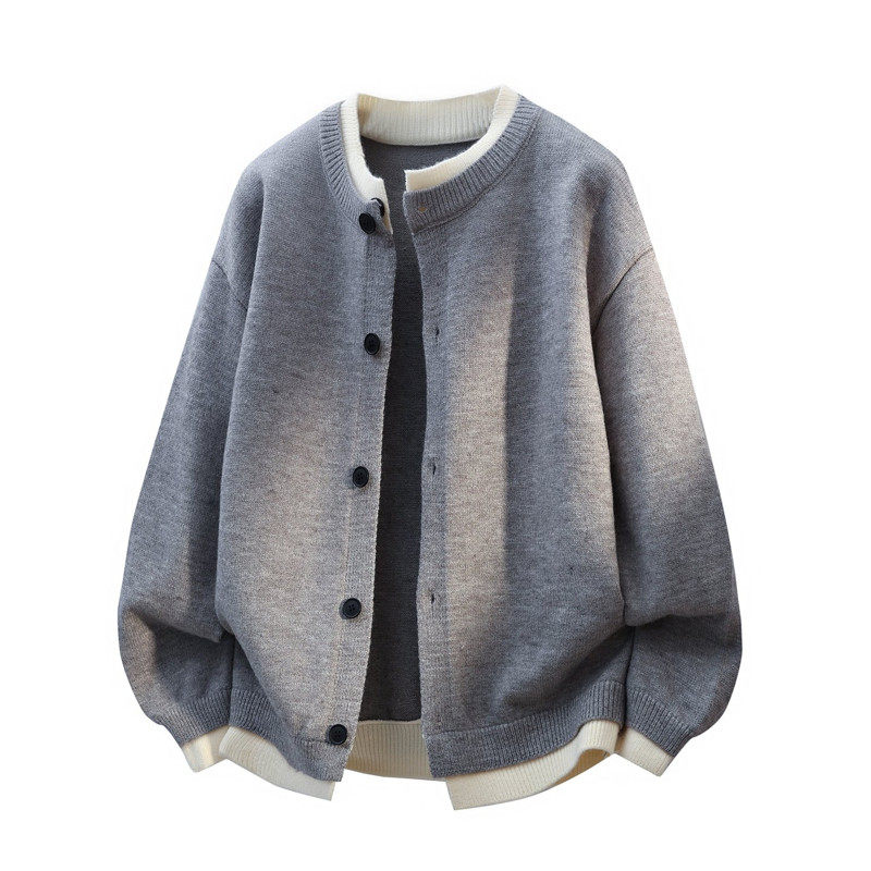 84897-P65秋冬新款针织开衫毛衣男针织开衫红色开衫假两件外套