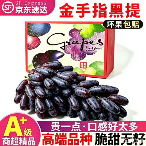 现摘蓝宝石金手指无籽黑提水果黑美人指孕妇水果批发葡萄京东包邮