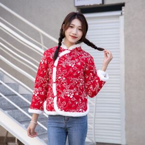新款冬装妈妈时尚碎花东北款加厚网红外套短款大花棉袄女装中国风
