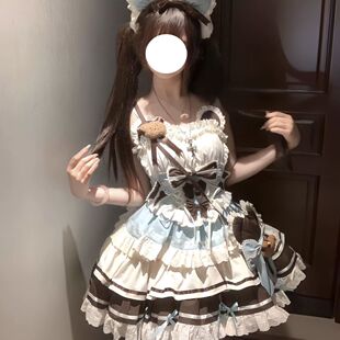 桔梗house初恋小熊少女小偶像感薄巧杏粉小熊Lolita主题蓬蓬裙