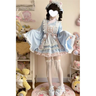 韩菇凉{现货} 甜美和风女仆连衣裙夏 原创设计甜喵护士Lolita洋装