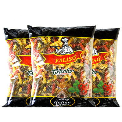 欧缇娜三色螺丝粉500g进口家用螺旋面商用西餐牛排意面速食通心粉