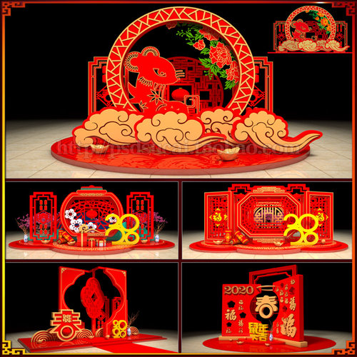 2020鼠春节景观小品装点美陈造型装饰布置喷绘图cdr模板素材文件