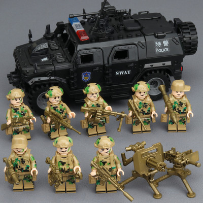 适用于乐高特警积木猛士特警装甲悍马车男孩拼装军事特种兵人玩具
