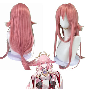 原神cos鸣神大社宫司狐狸小姐八重神子假发道具女粉现货长直发毛