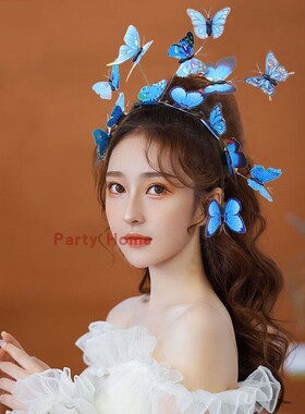 蝴蝶14只头箍天使精灵舞台演出道具cos头饰韩式结新娘森系仙花环