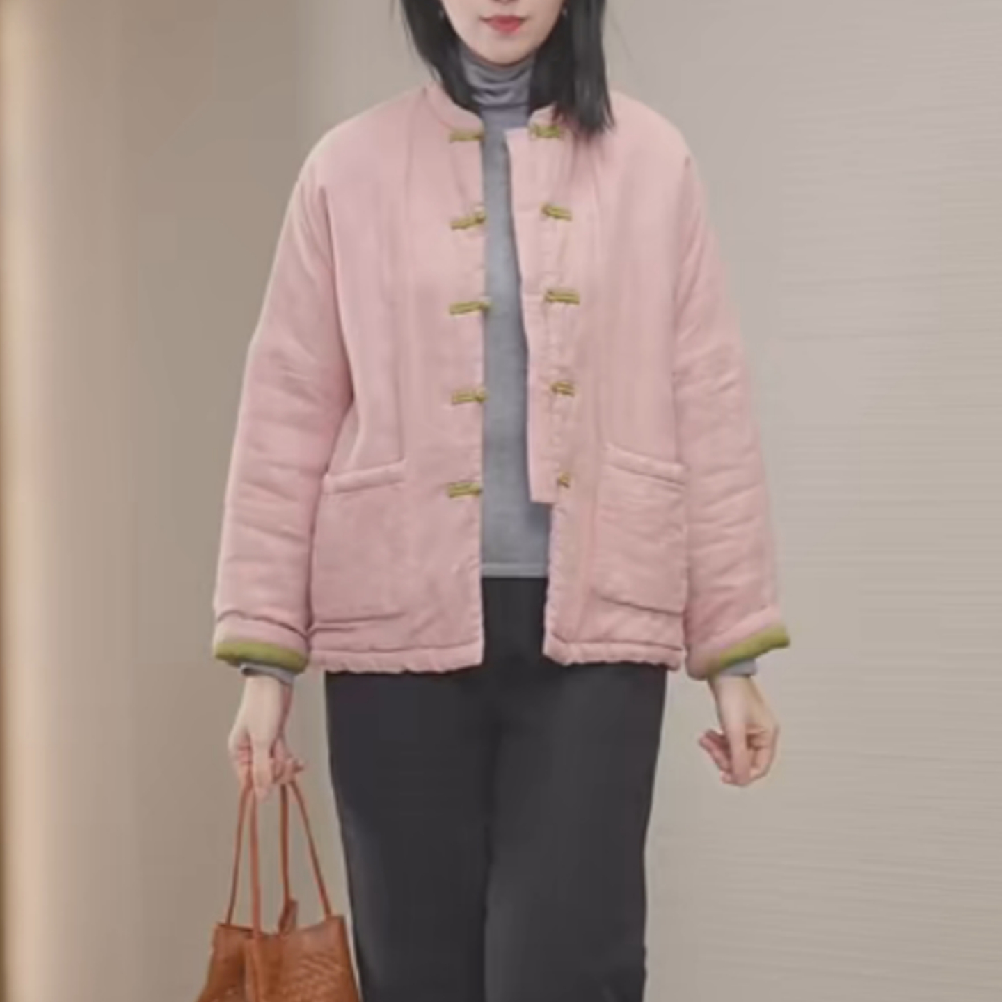 新中式盘扣立领棉服大码女装