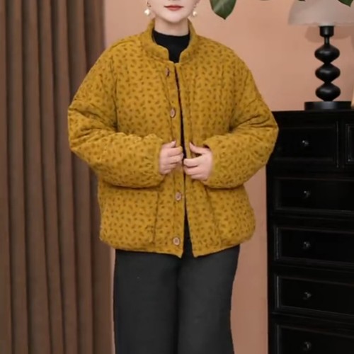 韩版通勤黄色大码显瘦棉服外套