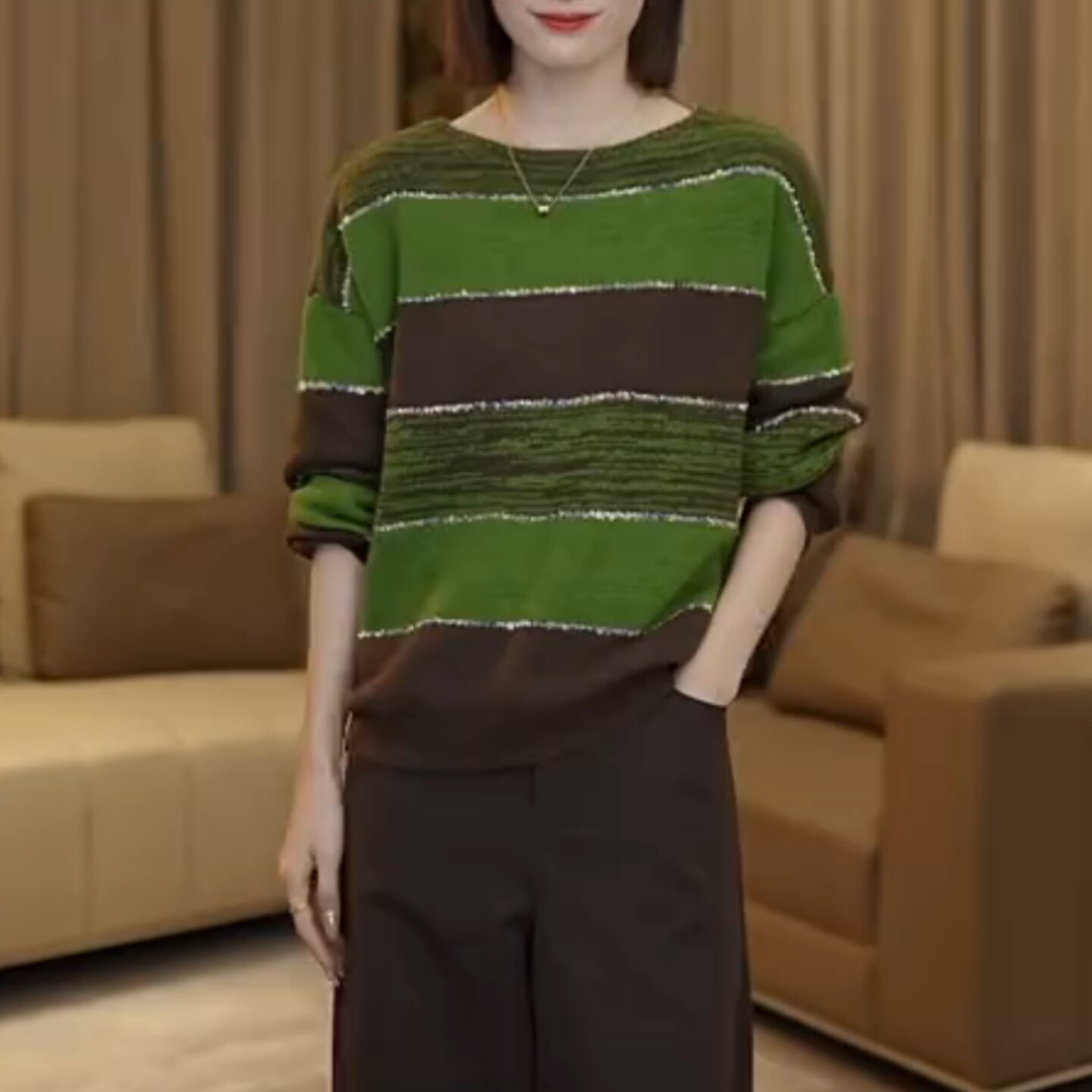 拼色条纹针织衫女款2025春秋