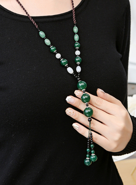 天然绿玛瑙大气简约女宫廷毛衣链