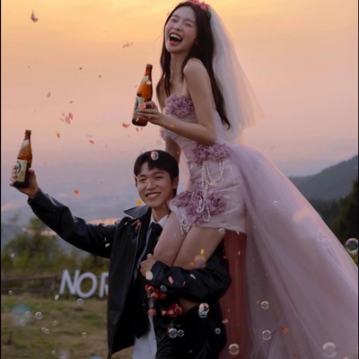 主题婚纱旅拍女新款超仙粉色浪漫