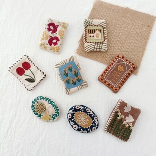 跨境日系棉麻森系森女棉麻布艺刺绣徽章可爱百搭文艺小清新胸针配