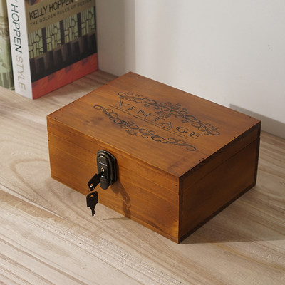 zakka复古木盒子长方形收纳盒创意定制定做木盒带锁小木盒首饰盒