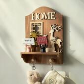 创意进门口墙上装 饰挂钩免打孔入户玄关钥匙挂钩挂架收纳实木置物